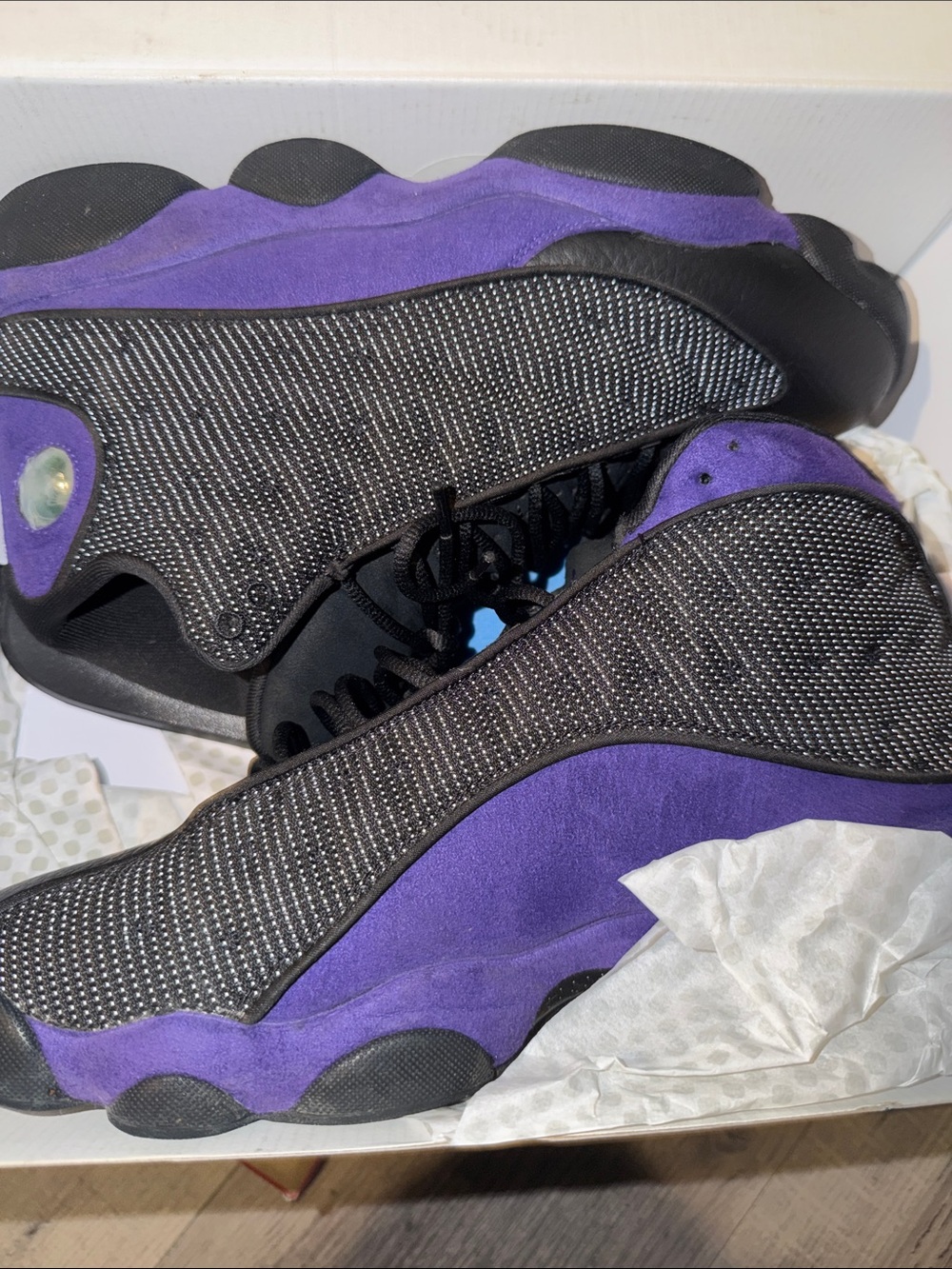Purple and Black Suede Jordan 13 Athletic Sneakers